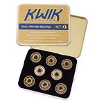 KwiK Bearings - Swiss Nitride Bearings - Set of 16 Swiss-Made Chromium Steel Roller Skate Bearings - 8mm