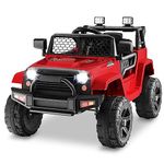 Costzon Ride on Car, 12V Battery Powered Truck Vehicle with Remote Control, Spring Suspension, Headlights, Music, Horn, MP3, USB & Aux Port, Gift for Boys Girls, Electric Car for Kids (Red)