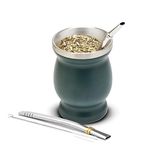 Balibetov [New] Double Wall Stainless Steel Yerba Mate Gourd Set (Mate Cup) with Yerba Mate Bombilla (Straw) (Green)