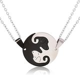 BONJOULRY Yin Yang Couples Cat Necklace for 2, Men Stainless Steel Chain Friendship Matching Dog Necklaces for Women Trendy, Pet Cat Dog Lovers Valentines Day Gifts, 17.72 inch, Stainless Steel, No