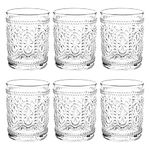 Bekith 6 Pack Drinking Glasses, 9.5 oz Romantic Water Glasses Tumblers, Heavy Duty Vintage Glassware Set for Whisky, Juice, Beverages, Beer, Cocktail