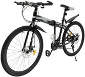 MEHOOSPVN 26 Inch Folding Mountain Bike 21 Speed MTB Bicycle Bike Trail Bike with Dual Disc Brakes High-carbon Steel Frame Mens and Womens Mountain Bicycle, Mudguard Set Adjustable Seat Height, Black