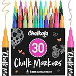 Extra Fine Tip Liquid Chalk Pens (30 Pack 1mm) Pastel + Neon Chalk Pens - Erasable Dry Erase Marker for Chalkboard, Blackboards, Window, Bistro