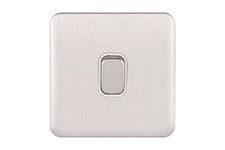 Schneider Electric Lisse Screwless Deco - Single 2 Way Light Switch, 10AX, GGBL1012WSS, Stainless Steel with White Insert