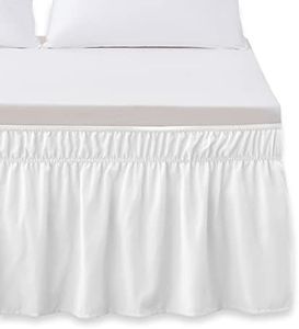Elegant Comfort Luxurious Wrap Around Elastic Solid Ruffled Bed Skirt, with 16 Inch Tailored Drop - Easy Fit, Premium Quality Wrinkle and Fade Resistant - Full/Twin, White