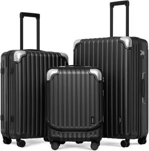 LEVEL8 3-Piece Luggage Set – Hardshell Spinner Suitcases with Laptop Compartment, Black (20/24/28”)