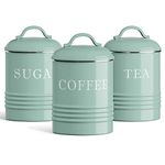 Barnyard Designs Canister Sets for Kitchen Counter, Vintage Kitchen Canisters, Country Rustic Farmhouse Decor for the Kitchen, Coffee Tea Sugar Farmhouse Kitchen Decor, Metal, Set of 3, Mint