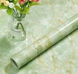 REZOVA Vinyl Marble Wallpaper Peel and Stick Waterproof Wallpaper for Home Kitchen Countertop Cabinet Furniture Oil Proof Kitchen Stickers (60X200cm) (Green Marble)