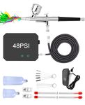 Omeyo Airbrush Kit with Air Compressor, 48 PSI High Pressure Air Brush Non-Clogging with 0.2/0.3/0.5mm Nozzle/Cleaning Sets, Ideal for Painting, Modeling, Cake Decor, Pastry, Makeup, Nail Art Black