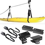 Kayak Ceiling Hoist, Kayak & Canoe Garage Storage Hoist Lift with Durable Rope, Overhead Hanging Pulley Rack with Hooks for Paddle Board,Snow Board, Surfboard, Canoe, Bike - 125lb Capacity