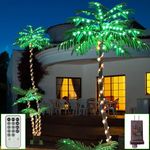 LeeTia 7FT Artificial Lighted Palm Trees for Outside Patio with 260 LED Lighted Three Trunks Christmas Trees for Homes Offices Outside Patio Poolside Party Bar Beaches Yards Pool Cruise Party