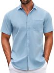 COOFANDY Mens Dress Shirts Short Sleeve Button Up Shirts Business Dress Shirts Light Blue