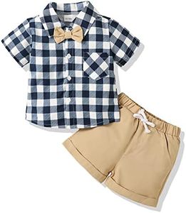 Infant Baby Boy Summer Clothes Plaid Outfits Short Sleeve Top Pants Set 12 18 Months Boys Clothes Outfits Summer Blue