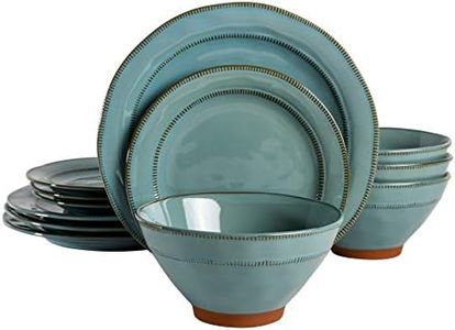 Gibson Elite Terranea Round Reactive Glaze Terra Cotta Dinnerware Set, Service for Four (12pcs), Teal