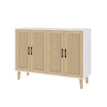 Panana Buffet Storage Cabinet with Rattan Decorating Living Room Wood Kitchen Sideboard Accent Cabinet (123(W) x 38(D) x 88(H) cm, White)