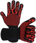 Oven Mitts, Warome Oven Gloves Heat Resistant with Fingers, Heat Resistant up to 800℃ Grill Gloves, Fire Gloves Silicone Non-Slip BBQ Gloves for Smoker, Barbecue, Cooking, Baking, Welding (Red)