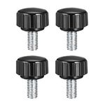 sourcing map 4pcs Knurled Clamping Knobs M5 x 10mm Metric Zinc Plated Carbon Steel Male Thread Thumb Screw on Type 16mm Plastic Round Head Threaded Hand Bolt Stud Knobs Black