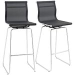 HOMCOM Modern Bar Stools Set of 2, Armless Pub Chairs, Kitchen Stools with Mesh Back & Steel Legs for Home Bar & Dining Area, Black