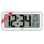 ACCORD CLOCKS Large Digital Wall Clock 14 Inch - Battery Operated (No Wires), Big Display with Alarms, Day & Date (Indian Format), Room Temperature -Plastic,White