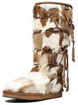 Aumu Women Tradional Wooden Bead String Sheepskin Fur Shearling Stylish Knee High Winter Snow Boots Chestnut Size 10