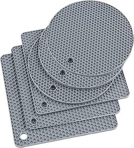 Zoyizi Silicone Trivets for Hot Dishes, Hot Pads for Kitchen, Trivets for Hot Pots&Pans, Silicone Mats Potholders for Countertop, Multipurpose Pot Holders Trivet Mat 6 Pack, Square&Round (Light Grey)