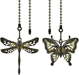 Dotlite Bronze Ceiling Fan Pull Chain Extender,Dragonfly and Butterfly Decorative Fan Chain Pendant Extension,12in 3mm Beaded Fan String Chain Ornaments with Connector for Fan Lamp,2Pack