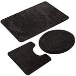 Elehealthy 3 Pieces Bathroom Rug Set,Non-Slip Bath Mats for Floors,Ultra Soft, Absorbent and Comfortable U-Shaped Contour Rug, Floor Mat and Toilet Lid Cover (Black99, 3 Pieces)