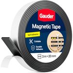 GAUDER Magnetic Tape Self-Adhesive Strong - Cuttable Magnet Strip with High Magnetic Strength - Sticky Magnet Tape with Strong Adhesive (3 m x 20 mm)