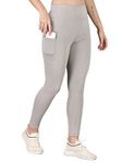 POOJARAN SAREE High Waist Yoga Pants for Women | Stretchable Yoga Leggings with Pockets | Tummy Control Workout Tights | Gym, Running, Fitness & Yoga Activewear Grey