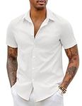 COOFANDY Shirt for Men Dress Shirts Short Sleeve Casual Shirt Dress Shirt Slim Fit Formal Shirts Summer Shirt Smart Shirts Plain Shirts Work Shirts Beach Shirt Holiday Shirt White L