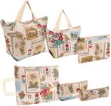 Belle Vous (6 Pack) Printed Cotton Zipper Bags - Multipurpose Travel Pouch Organisers for Cosmetics, Makeup, Stationery/Pencil Case, Toiletries & More