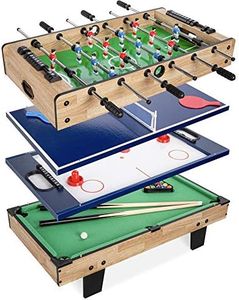 Best Choice Products 4-in-1 Multi Game Table, Childrens Combination Arcade Set for Home, Play Room, Rec Room w/Pool Billiards, Air Hockey, Foosball and Table Tennis - Natural