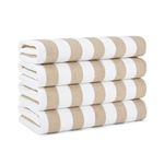 Arkwright LLC California Cabana Striped Oversized Beach Towel | Set of Four Extra Large 30" x 70" | 100% Ringspun Cotton Double Yarn Strength | Perfect Pool Towel, Beach Towel, Bath Towel (Beige)