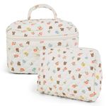 Yaneffy Kawaii Makeup Bag Cute Cosmetic Bag for traveling,Portable Storage for Makeup,Large Quilted Cotton Travel Toiletry Skincare Bag for Women Girl(Bear-2PCS), White, Cute , Folded