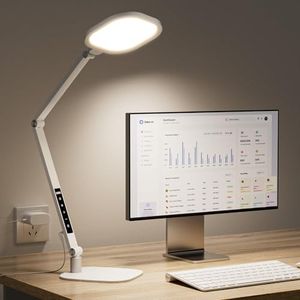 LitONES LED Desk Lamp for Home Office, 15W Desk Light with CRI >95, Memory & Timer Function, 1200LM Dimmable Computer Light for Video Calls, Conference, Reading, Study (White)