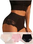 SHENHE Women's 3 Packs Contrast Lace High Waist Briefs Underwear Panties Set Multicolor B Medium