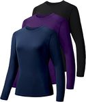 HIBETY 3 Pack Women's UPF 50+ Sun Protection Shirts, Workout Gym Long Sleeve Shirts, Quick Dry Tops（Black/Purple/Dark blue-03-M）