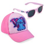 Disney Girls Sunglasses and Baseball Cap Set, Adjustable Sun Hat 100% UV Sunglasses - Girls Gifts (Pink Stitch)