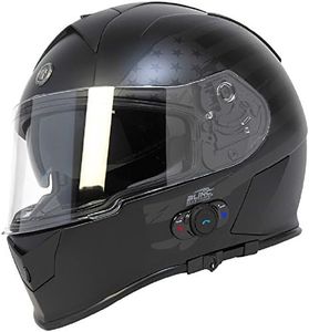 Torc T14B Bluetooth Integrated Mako Full Face Helmet with Flag Graphic (Flat Black, Medium)