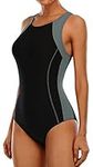 CharmLeaks Women Sports One Piece Swimsuit Removal Padded Bathing Suit Racerback Swimwear Gray M