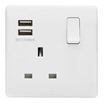 1 Gang USB Switch Socket 13A Twin Port White Single Plug Wall Outlet USBW1S