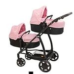 Joie Junior Evalite Twin Pushchair | Pink & Black Double Pushchair | Double Dolls Pram with Adjustable Height Handle And Multiple Seat Options | Suitable For Ages 3+