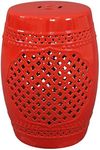 Sunnydaze Marrakesh Ceramic Garden Stool Side Table with Lattice Design - Indoor or Outdoor - 17.75-Inch - Red Glazed Finish