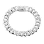 Halukakah Over 400 Diamonds Platinum White Gold Plated Cuban Link Chain Bracelet for Men and Women, Clustered Diamond 3D Initial L Bubble Letter Clasp - Complete with Giftbox - Giftidea for Loved Ones