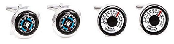 MRCUFF Compass & Thermometer 2 Pairs Cufflinks in a Presentation Gift Box & Polishing Cloth