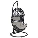 Sunnydaze Cordelia Hanging Egg Chair with Steel Stand Set - Resin Wicker Porch Swing - Includes Gray Cushion and Headrest