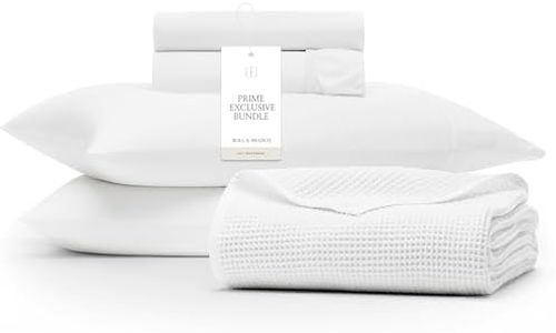 BOLL & BRANCH Waffle & Signature Prime Exclusive Bundle - 1 Sheet Set, White, King - 1 Waffle Blanket, White, King/Cal King- 100% Organic Luxury Cotton