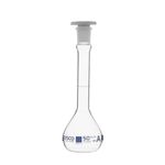 EISCO Volumetric Flask, 50Ml - ASTM, Class A - Tolerance ±0.05Ml - Interchangeable, Size 13 Polypropylene Stopper - Single, White Graduation - Borosilicate Glass - Eisco Labs