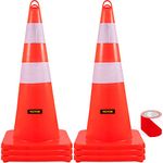 VEVOR Safety Cones, PVC Orange Traffic Cone with Reflective Collar and Weighted Base, Used for Traffic Control, Driveway Road Parking (28 in Height, 6 PCS)