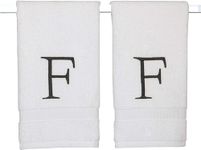 Decorvo Black Monogramme d Hand Towel for Bathroom - Initial Hotel Quality Decorative Embroidered Luxury Towel for Powder Room, Spa - GOTS Organic Certified - Set of 2 Letter F